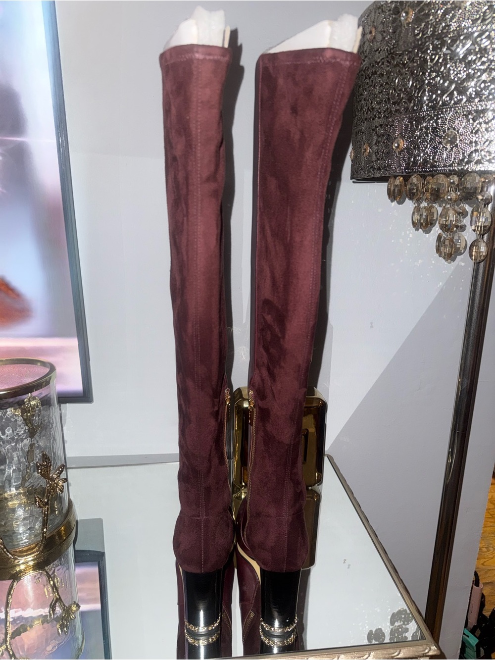 MICHAEL Michael Kors Two-Tone Leather Burgundy Over-The-Knee Boots - Picture 2 of 3